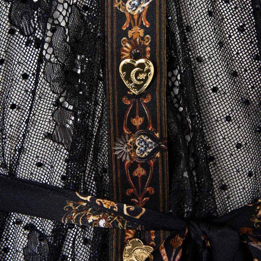 Camilla XS/S Button Through Lace Scarf Black Blouse - Picture 5 of 5